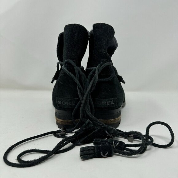 Sorel Black Farah Suede Booties Wrap Tasseled Western Ankle Slip On Boot Boho 7 - Picture 6 of 10